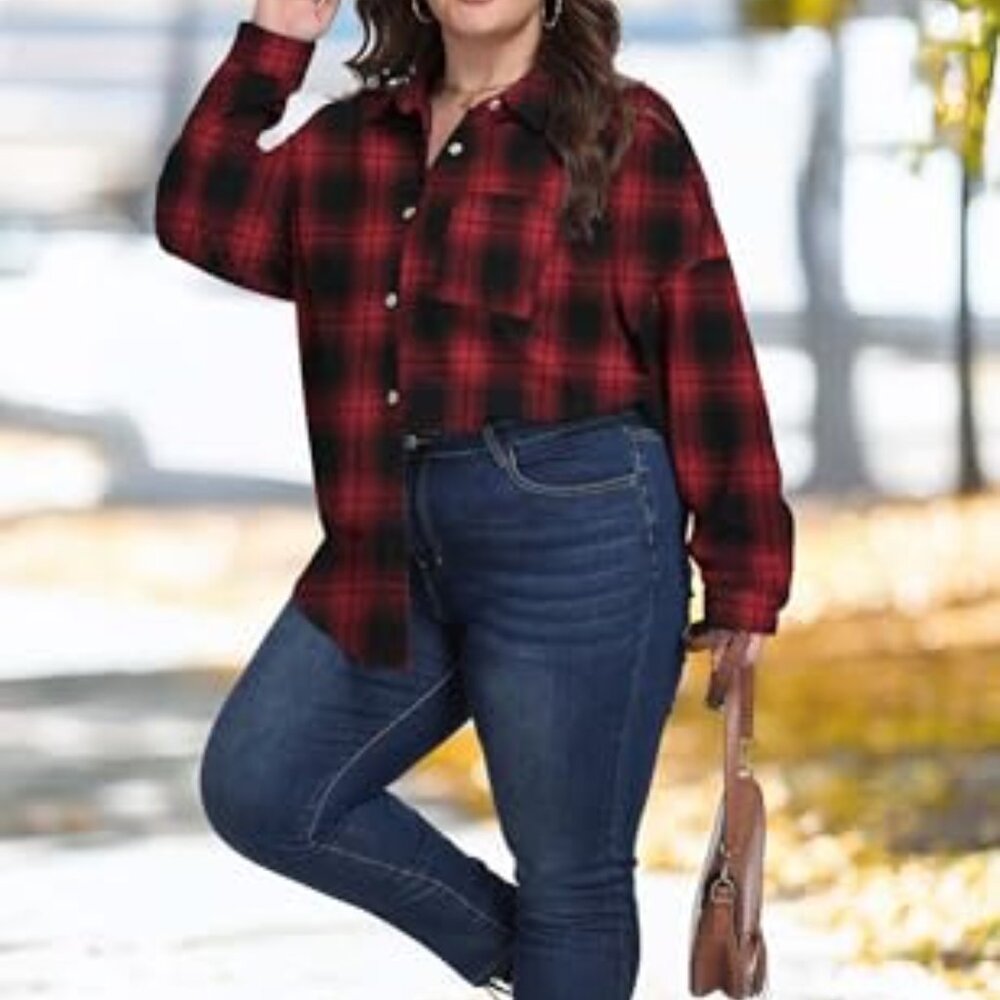Plus Size Flannel Shacket Button Down Blouse Ligh… - image 7